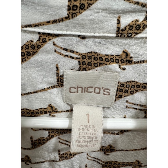 Chico's White Giraffe Print Long Sleeve Button Down Top Blouse M 1 - Picture 3 of 6